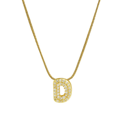 Collar con Inicial de Letra Bonita, Baño de Oro de 18K, Collar con Zirconias, Collar de Letras Infladas