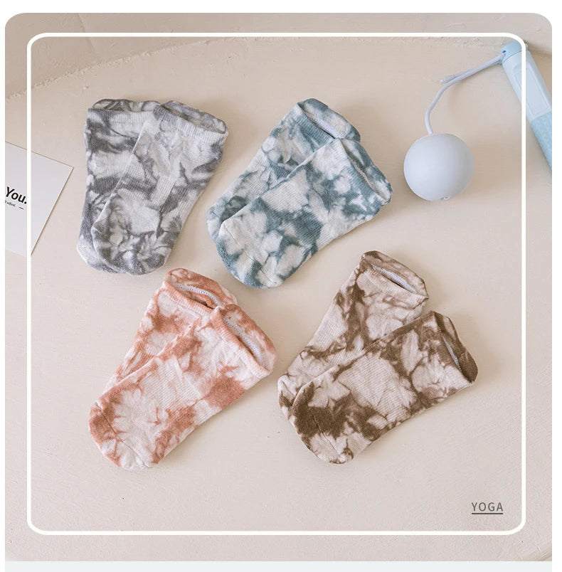 Yoga Socks Women Cotton Tie-dyed Silicone Non-slip Pilates Grip Towel Low-ankle Sock