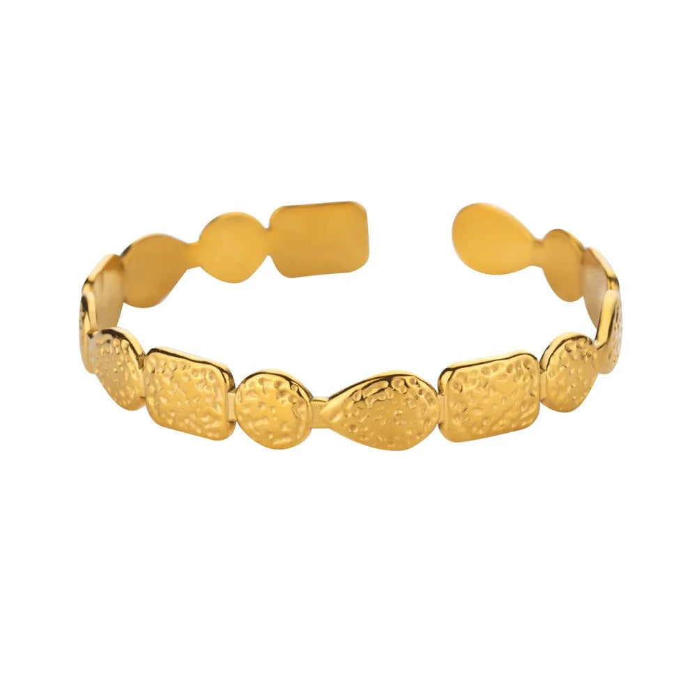 Brazalete Abierto con Patrón Clásico Exquisito para Mujeres, Pulsera Tipo Cuff, Color Oro, Brazalete de Acero Inoxidable