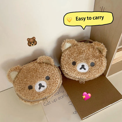 Estuche de maquillaje de peluche con diseño de oso relajado de anime, bolsa de cosméticos para mujer, bolsa de almacenamiento de joyas, organizador para chica, bolsos de mano, regalo,
