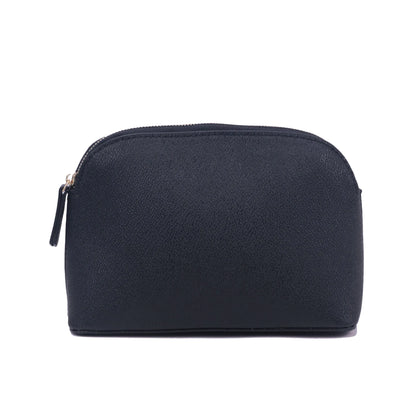 Bolsa de cosméticos de cuero sintético con letras personalizadas, clásica, sencilla, de color liso, con cremallera avanzada.