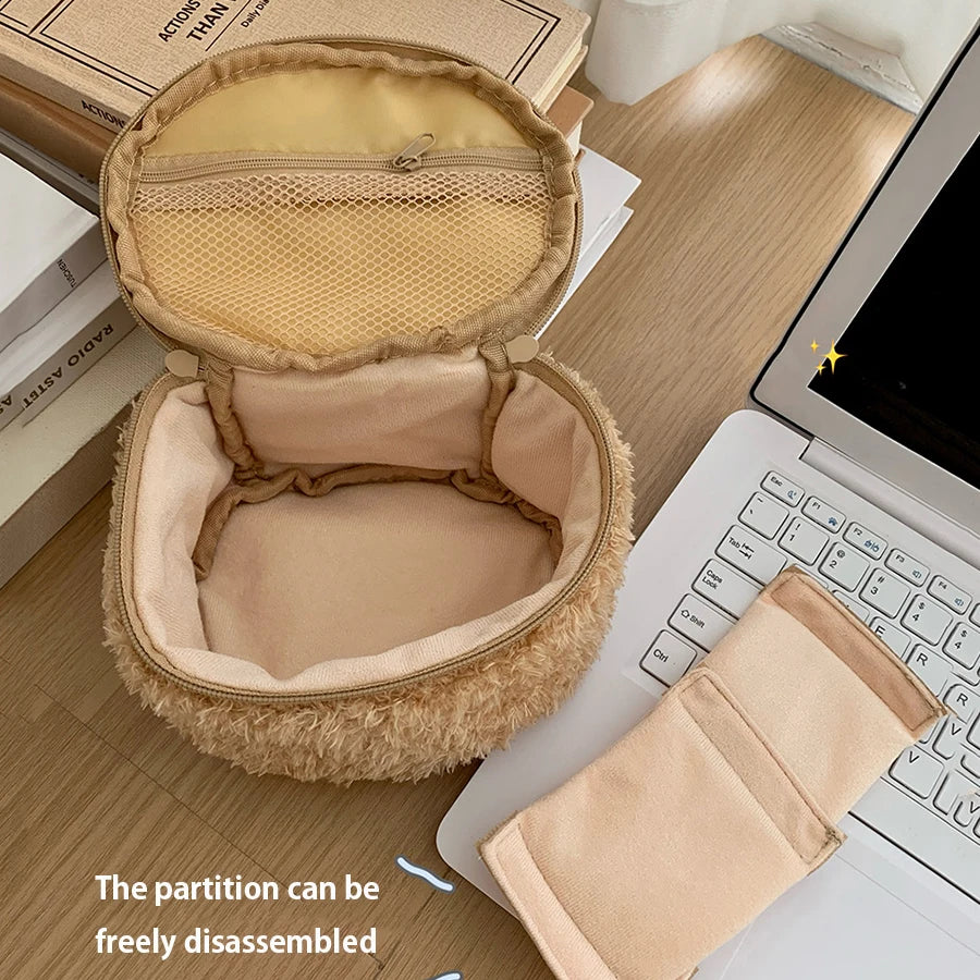 Estuche de maquillaje de peluche con diseño de oso relajado de anime, bolsa de cosméticos para mujer, bolsa de almacenamiento de joyas, organizador para chica, bolsos de mano, regalo,