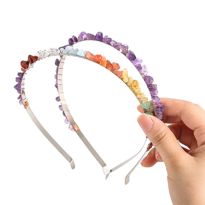 Natural Chakra Stone Amethyst Crystal Gravel Hairband Healing Gemstone Energy Crown Tiara Headband Hair Accessories for Women