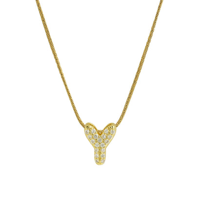 Collar con Inicial de Letra Bonita, Baño de Oro de 18K, Collar con Zirconias, Collar de Letras Infladas