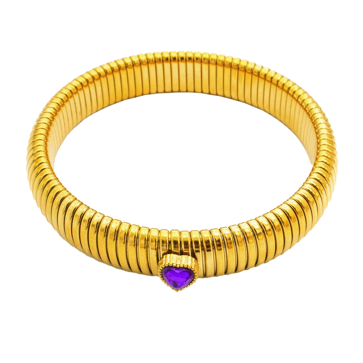 Pulsera de Metal Pulido Grueso con Elasticidad Retro de Acero Inoxidable Impermeable, Bañada en Oro de 18K