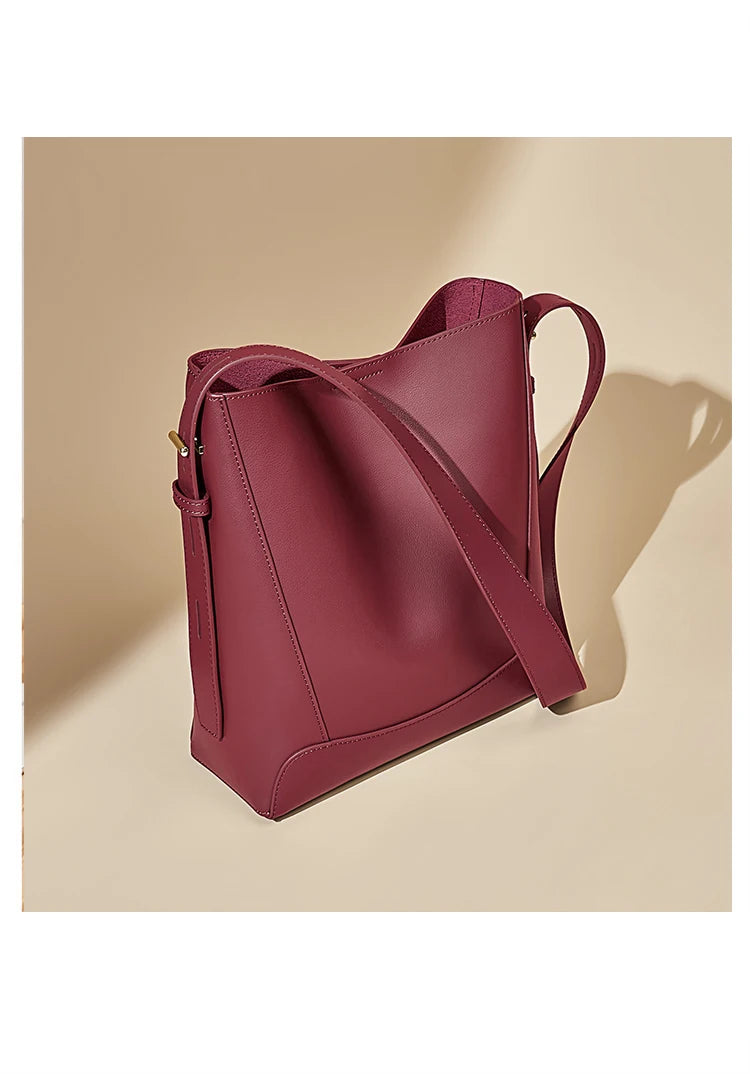 FOXER 2026 New Women's Bucket Bag Split Leather Large Capacity Tote Bag Female Crossbody Bag Commuter Shoulder Bag