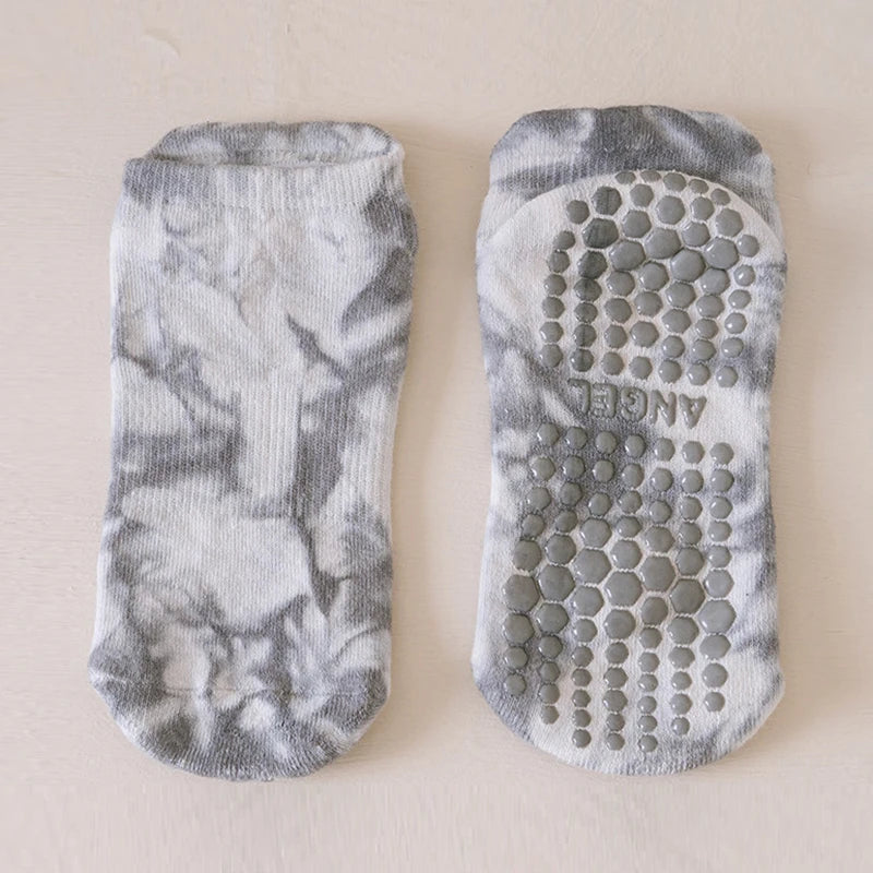 Yoga Socks Women Cotton Tie-dyed Silicone Non-slip Pilates Grip Towel Low-ankle Sock