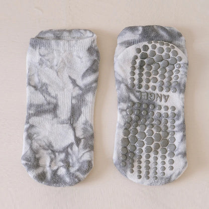 Yoga Socks Women Cotton Tie-dyed Silicone Non-slip Pilates Grip Towel Low-ankle Sock