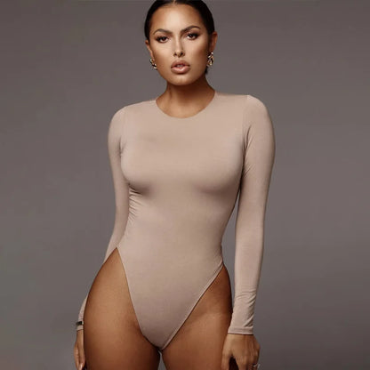 Bodysuit de manga larga cuello redondo color blanco, negro y color piel o khaki