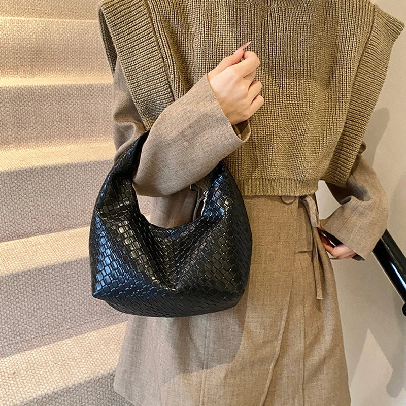 Bolso de Hombro Hobo Pequeño de Mujer de Moda Clásica, Tejido y Grabado, de Cuero PU Suave con Asa Superior, Bolsos Casuales para el Día a Día