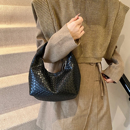 Bolso de Hombro Hobo Pequeño de Mujer de Moda Clásica, Tejido y Grabado, de Cuero PU Suave con Asa Superior, Bolsos Casuales para el Día a Día