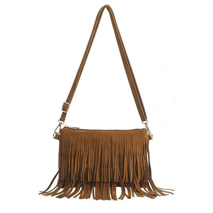 Vintage Tassel Crossbody Bags, Women's Versatile Shoulder Bag, Boho Style Fringe Square Purse, Ladies Handbags For Gift