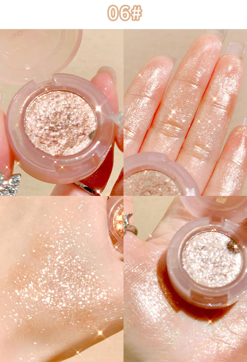 Paleta de Sombras de Ojos Monocromática con Brillo de Diamante, Sombras de Ojos Descoloradas, Iluminador, Lentejuelas, Resistente al Agua, Pigmentos de Maquillaje de Larga Duración