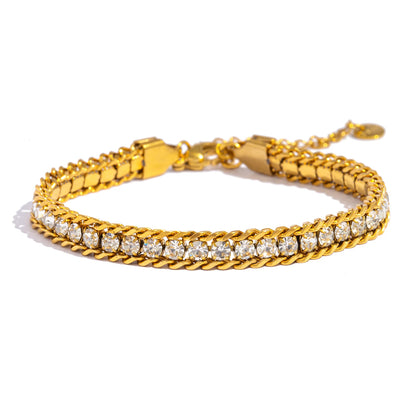 Pulsera de Triple Fila con Brillante, Acero Inoxidable Hipoalergénico Chapado en Oro de 18K, Joyería de Lujo y Elegante
