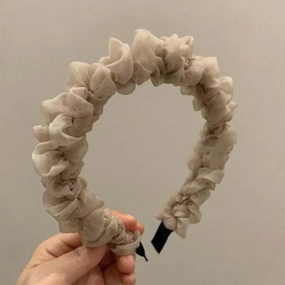 New Trendy Solid Color Mesh Pleated Headbands for Women Korean Elegant Ruffle Hairband Hair Band Headwear Hair Accessories