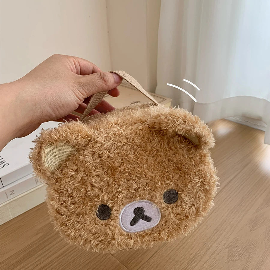 Estuche de maquillaje de peluche con diseño de oso relajado de anime, bolsa de cosméticos para mujer, bolsa de almacenamiento de joyas, organizador para chica, bolsos de mano, regalo,