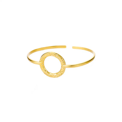 Brazalete Abierto con Patrón Clásico Exquisito para Mujeres, Pulsera Tipo Cuff, Color Oro, Brazalete de Acero Inoxidable