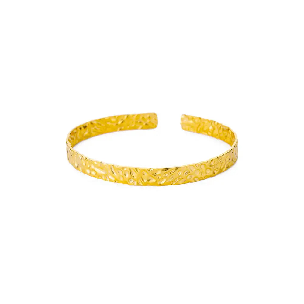 Brazalete Abierto con Patrón Clásico Exquisito para Mujeres, Pulsera Tipo Cuff, Color Oro, Brazalete de Acero Inoxidable