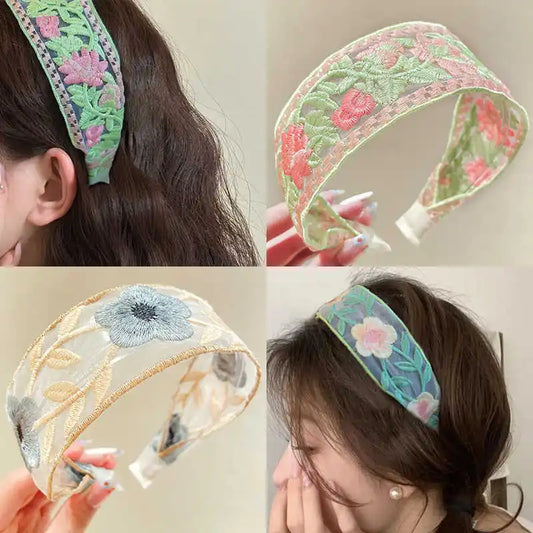 Elegant Embroidery Flower Hairband for Women Sweet Chiffon Hair Decorate Headband Hair Hoop Band Fashion Hair Accessories