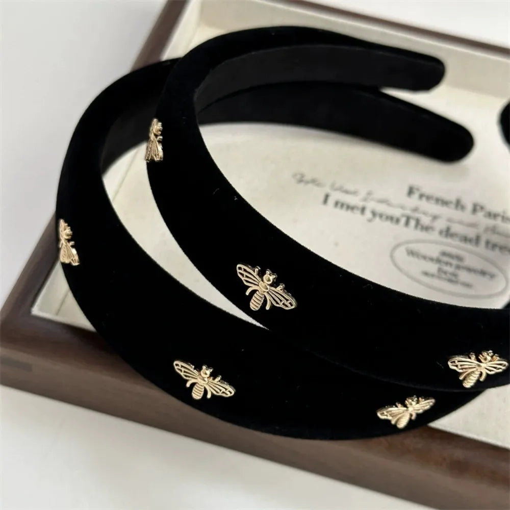 1 diadema retro para peinado color negro de abeja retro y clásico para mujeres, niñas, diadema de moda versátil francesa, accesorios para el cabello