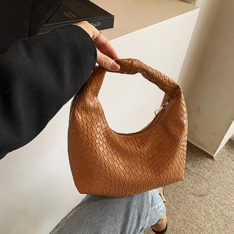 Bolso de Hombro Hobo Pequeño de Mujer de Moda Clásica, Tejido y Grabado, de Cuero PU Suave con Asa Superior, Bolsos Casuales para el Día a Día