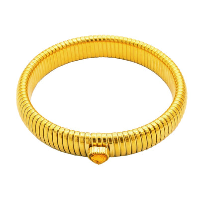 Pulsera de Metal Pulido Grueso con Elasticidad Retro de Acero Inoxidable Impermeable, Bañada en Oro de 18K