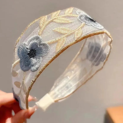 Elegant Embroidery Flower Hairband for Women Sweet Chiffon Hair Decorate Headband Hair Hoop Band Fashion Hair Accessories
