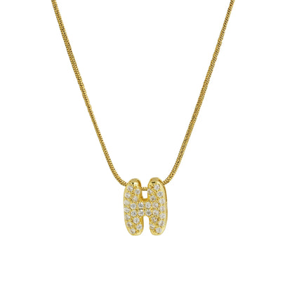 Collar con Inicial de Letra Bonita, Baño de Oro de 18K, Collar con Zirconias, Collar de Letras Infladas