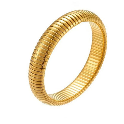 Pulsera de Metal Pulido Grueso con Elasticidad Retro de Acero Inoxidable Impermeable, Bañada en Oro de 18K