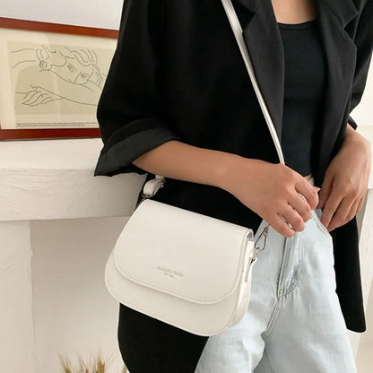 Trendy Solid Color PU Leather Crossbody Bag Saddle Shoulder Bag Flap Messenger Bag Handbags
