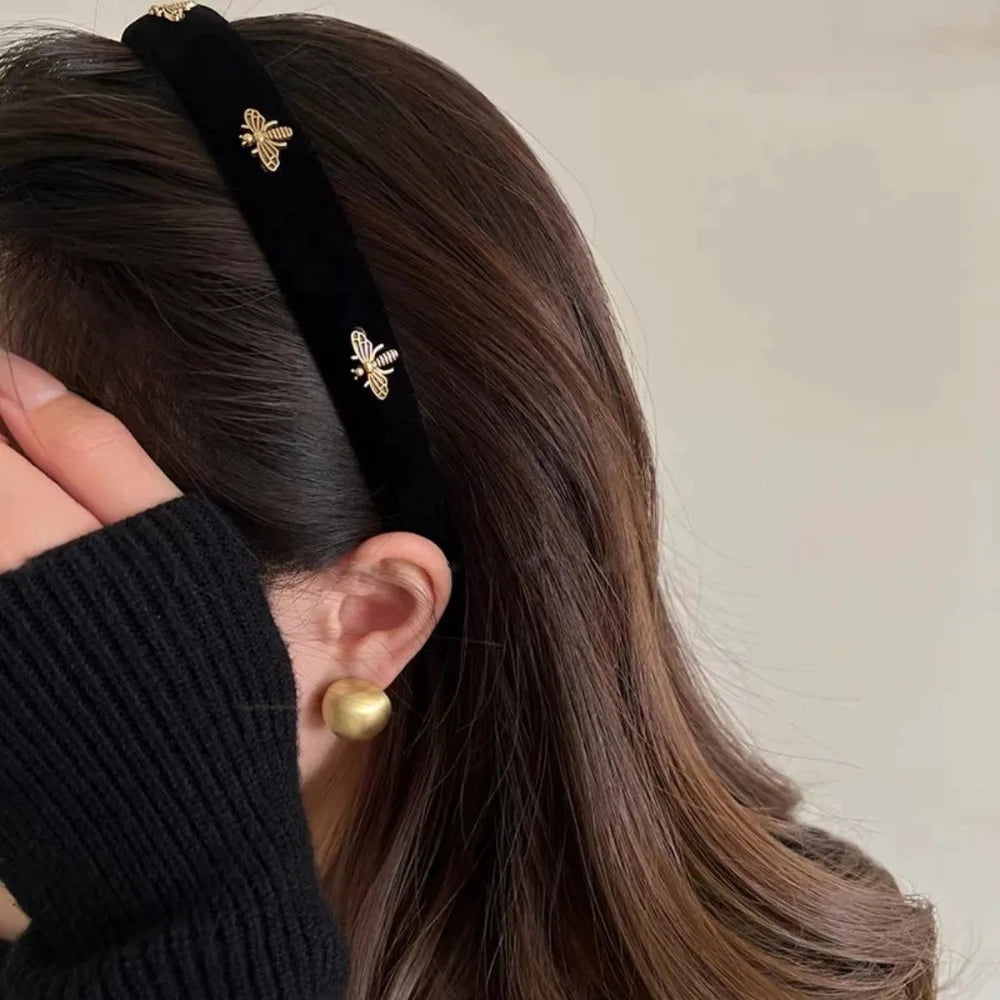 1 diadema retro para peinado color negro de abeja retro y clásico para mujeres, niñas, diadema de moda versátil francesa, accesorios para el cabello