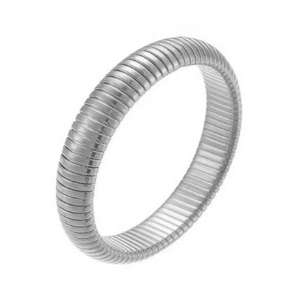Pulsera de Metal Pulido Grueso con Elasticidad Retro de Acero Inoxidable Impermeable, Bañada en Oro de 18K