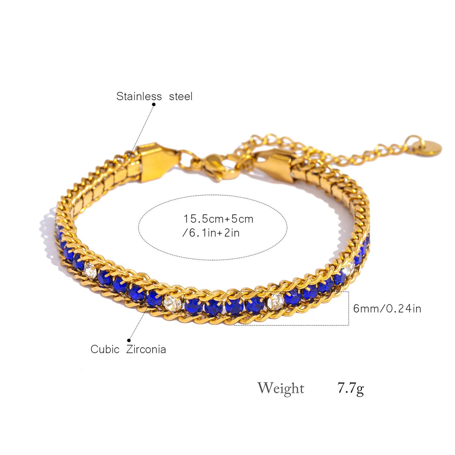 Pulsera de Triple Fila con Brillante, Acero Inoxidable Hipoalergénico Chapado en Oro de 18K, Joyería de Lujo y Elegante