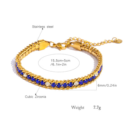 Pulsera de Triple Fila con Brillante, Acero Inoxidable Hipoalergénico Chapado en Oro de 18K, Joyería de Lujo y Elegante