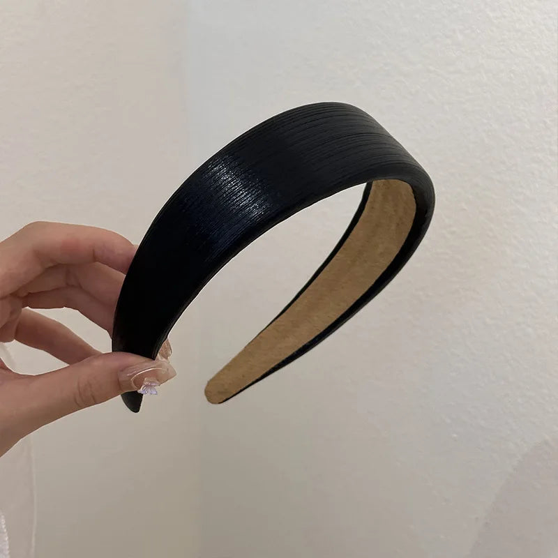 Korean Style Wide Leather Hairbands Shiny Gold Silver Pu Headbands Fashion Plain Sponge Hair Hoop Women Hair Clip Retro Headwear