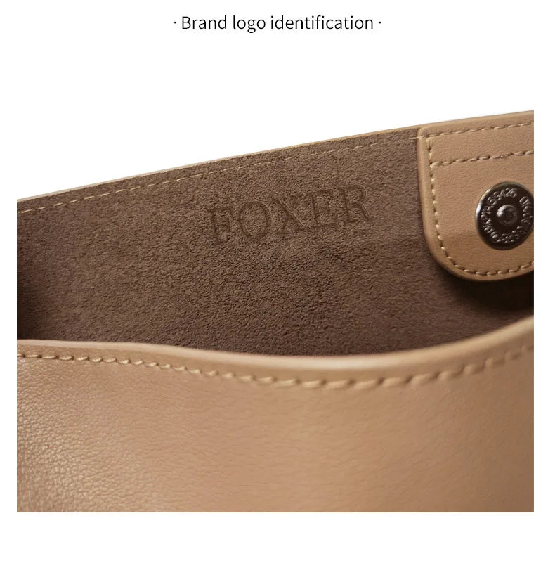 FOXER 2026 New Women's Bucket Bag Split Leather Large Capacity Tote Bag Female Crossbody Bag Commuter Shoulder Bag