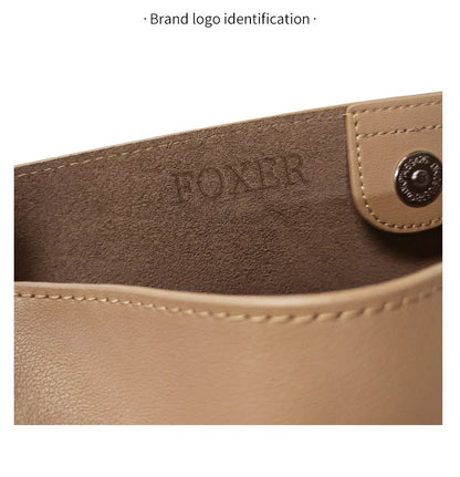 FOXER 2026 New Women's Bucket Bag Split Leather Large Capacity Tote Bag Female Crossbody Bag Commuter Shoulder Bag