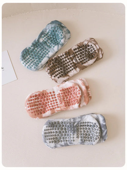 Yoga Socks Women Cotton Tie-dyed Silicone Non-slip Pilates Grip Towel Low-ankle Sock