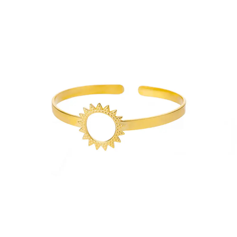 Brazalete Abierto con Patrón Clásico Exquisito para Mujeres, Pulsera Tipo Cuff, Color Oro, Brazalete de Acero Inoxidable