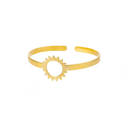 Brazalete Abierto con Patrón Clásico Exquisito para Mujeres, Pulsera Tipo Cuff, Color Oro, Brazalete de Acero Inoxidable