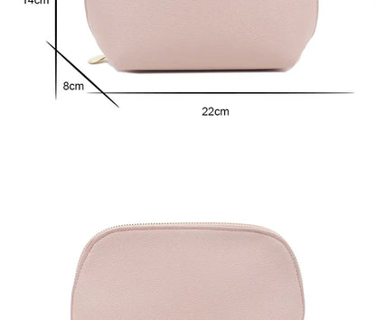 Bolsa de cosméticos de cuero sintético con letras personalizadas, clásica, sencilla, de color liso, con cremallera avanzada.