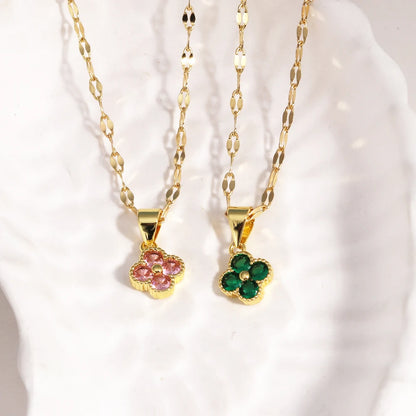 Collar con colgante de trébol violeta de cadena de acero inoxidable para mujer