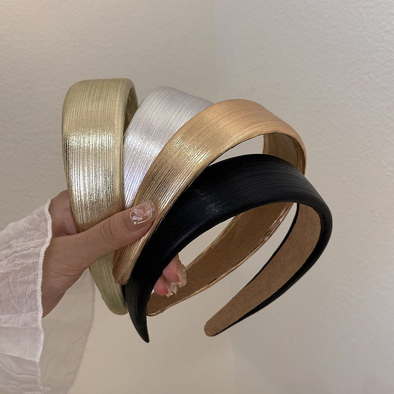 Korean Style Wide Leather Hairbands Shiny Gold Silver Pu Headbands Fashion Plain Sponge Hair Hoop Women Hair Clip Retro Headwear
