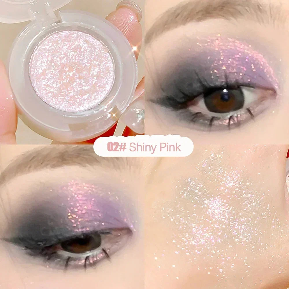 Paleta de Sombras de Ojos Monocromática con Brillo de Diamante, Sombras de Ojos Descoloradas, Iluminador, Lentejuelas, Resistente al Agua, Pigmentos de Maquillaje de Larga Duración