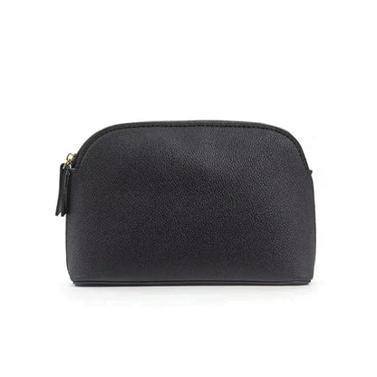 Bolsa de cosméticos de cuero sintético con letras personalizadas, clásica, sencilla, de color liso, con cremallera avanzada.