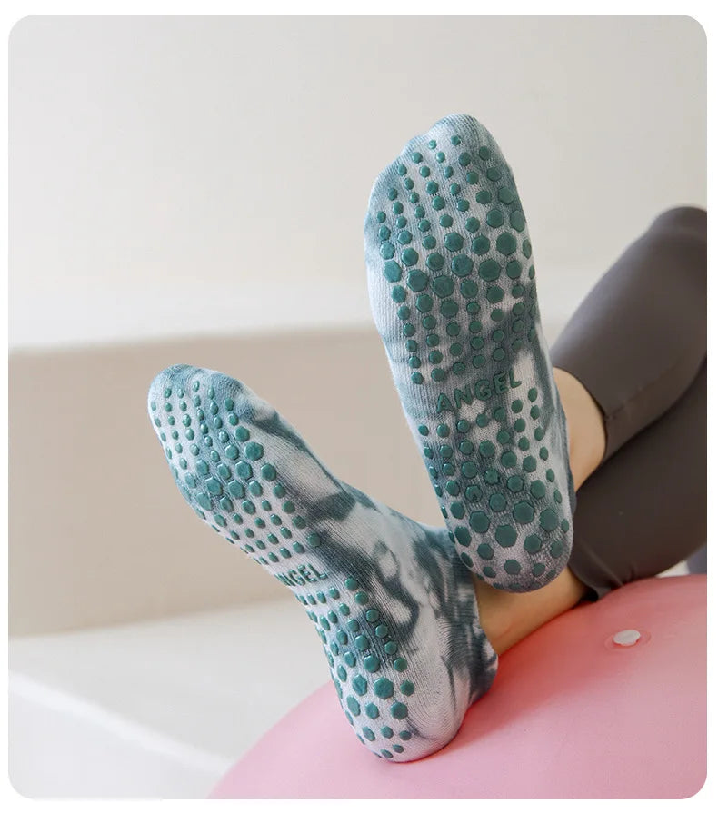 Yoga Socks Women Cotton Tie-dyed Silicone Non-slip Pilates Grip Towel Low-ankle Sock