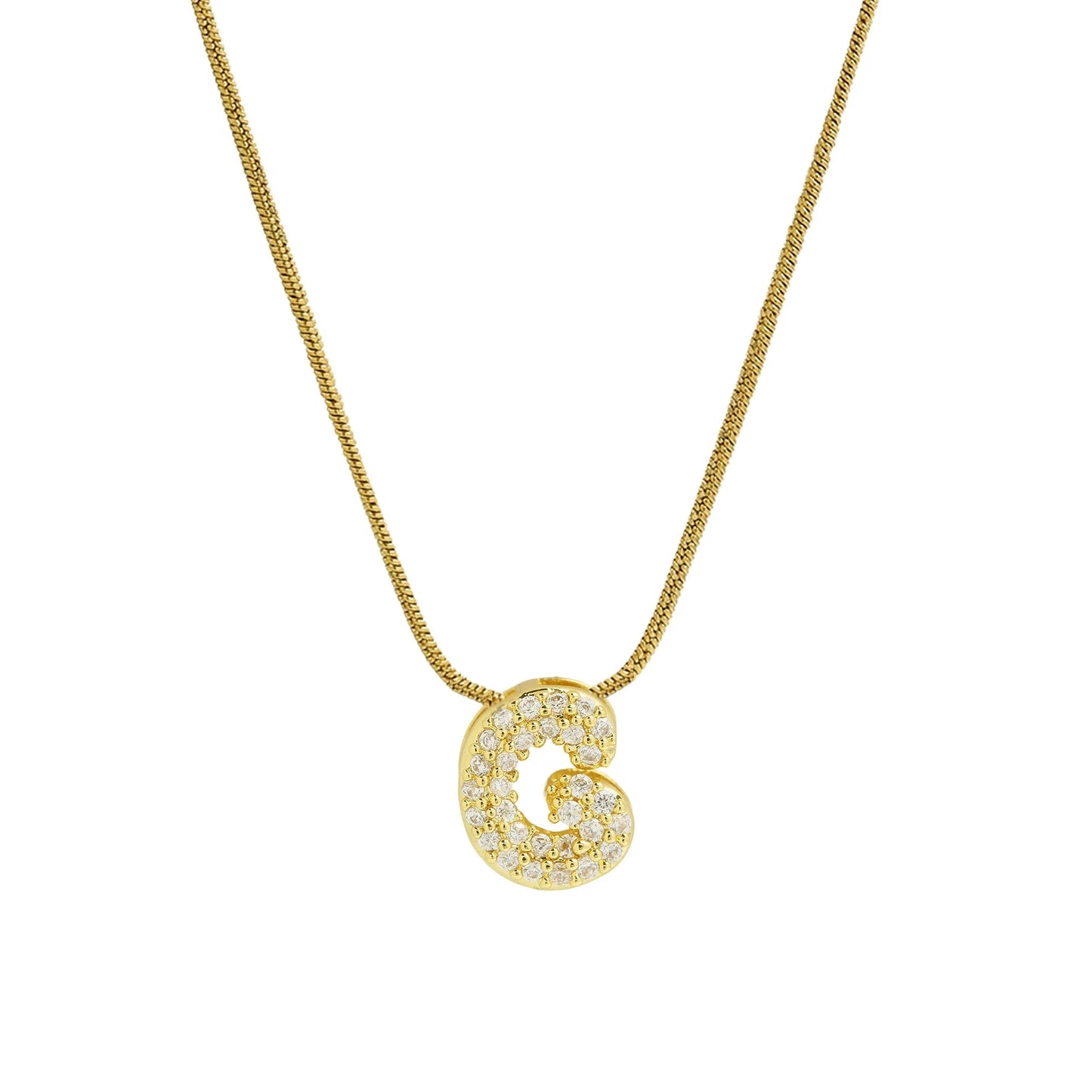 Collar con Inicial de Letra Bonita, Baño de Oro de 18K, Collar con Zirconias, Collar de Letras Infladas