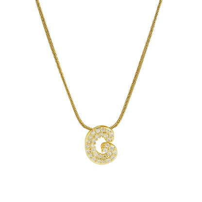 Collar con Inicial de Letra Bonita, Baño de Oro de 18K, Collar con Zirconias, Collar de Letras Infladas