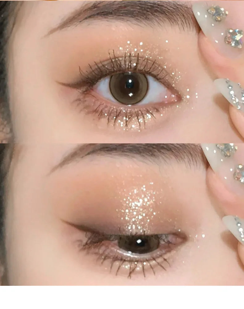 Paleta de Sombras de Ojos Monocromática con Brillo de Diamante, Sombras de Ojos Descoloradas, Iluminador, Lentejuelas, Resistente al Agua, Pigmentos de Maquillaje de Larga Duración