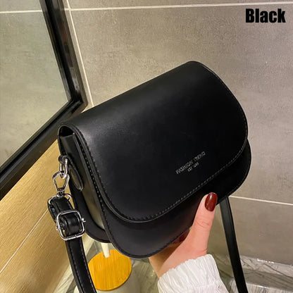 Trendy Solid Color PU Leather Crossbody Bag Saddle Shoulder Bag Flap Messenger Bag Handbags